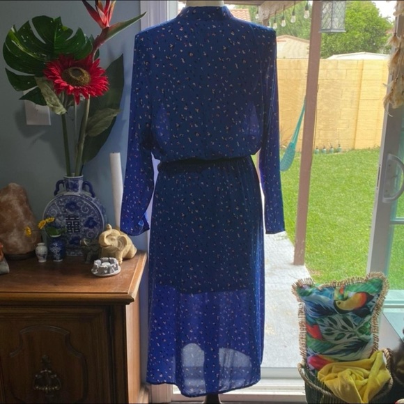 Blue leopard print retro style midi dress - Picture 2 of 3